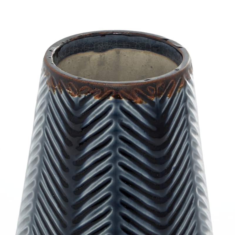 Ceramic Handmade Chevron Vase - Set of 2 Dark Blue - Roche River Decor - 6"W x 6"L x 11"H