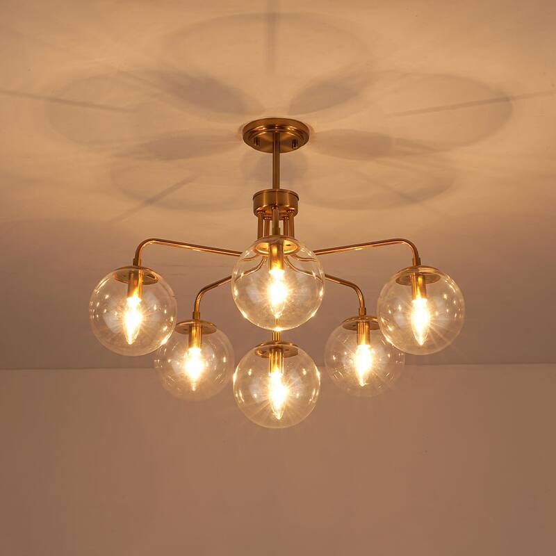 Contemporary 6-Light Round Sputnik Clear Glass Globe Chandelier 25.2in