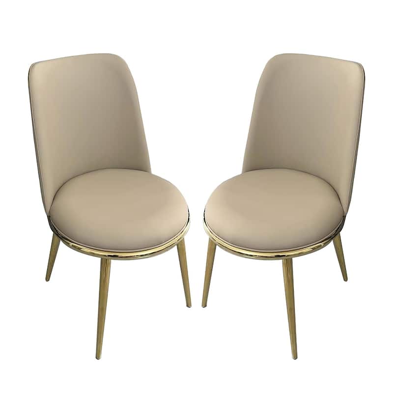 Set of 2 Leatherette and Metal Dining Side Chairs - Gold/Taupe