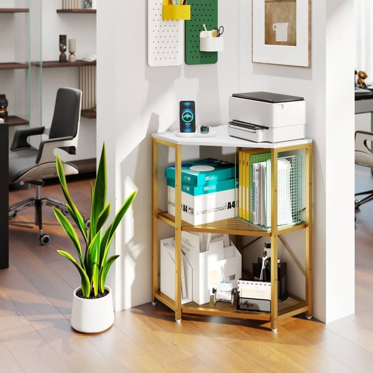 Metal and Engineered Wood Corner Printer Table with Power Strip and Adjustable Shelves - 20" L x 20" W x 31" H