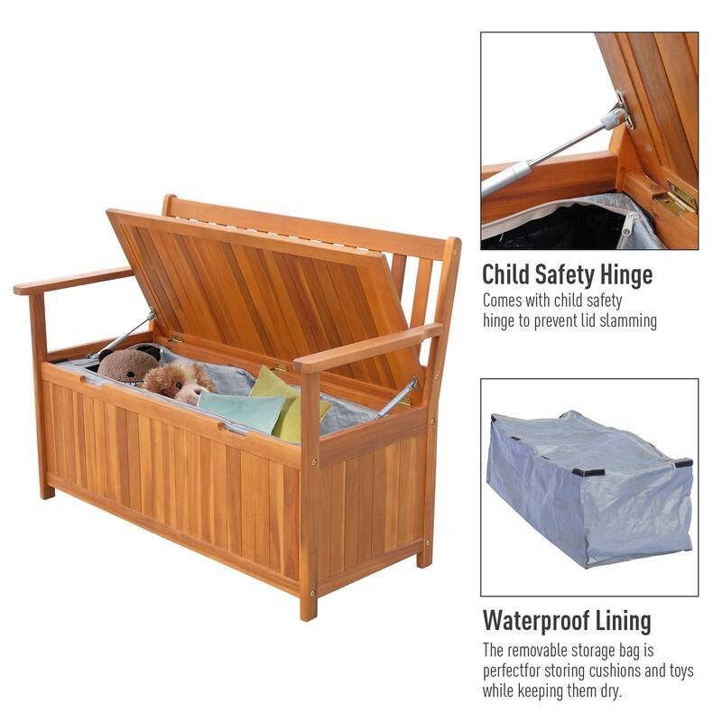 Outsunny 47" Wooden Outdoor Storage Bench with Removable Waterproof Lining