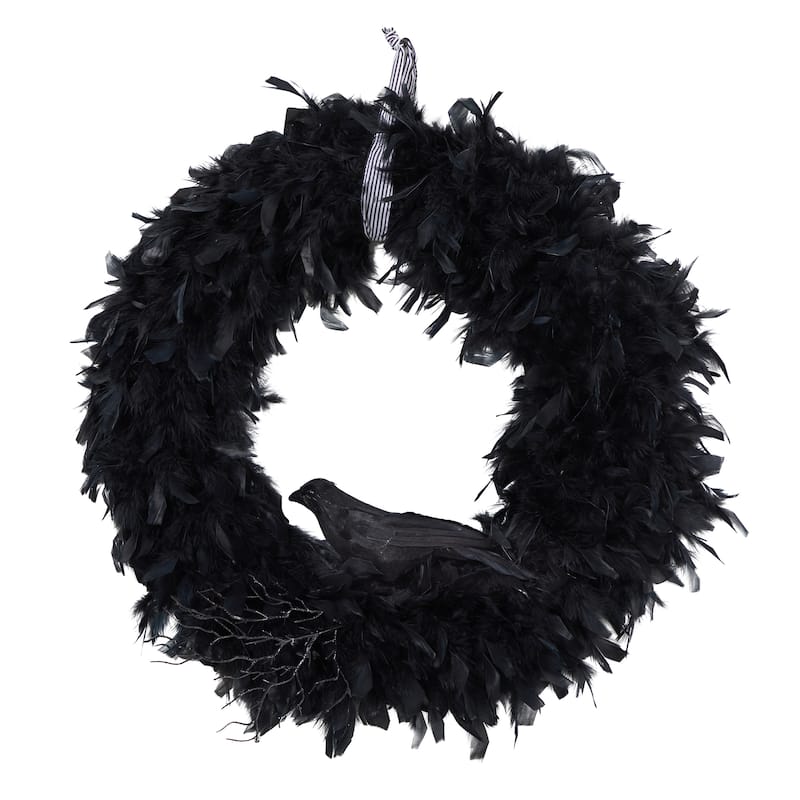30" Halloween Raven Feather Wreath - 30