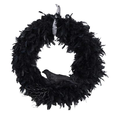 30" Halloween Raven Feather Wreath - 30
