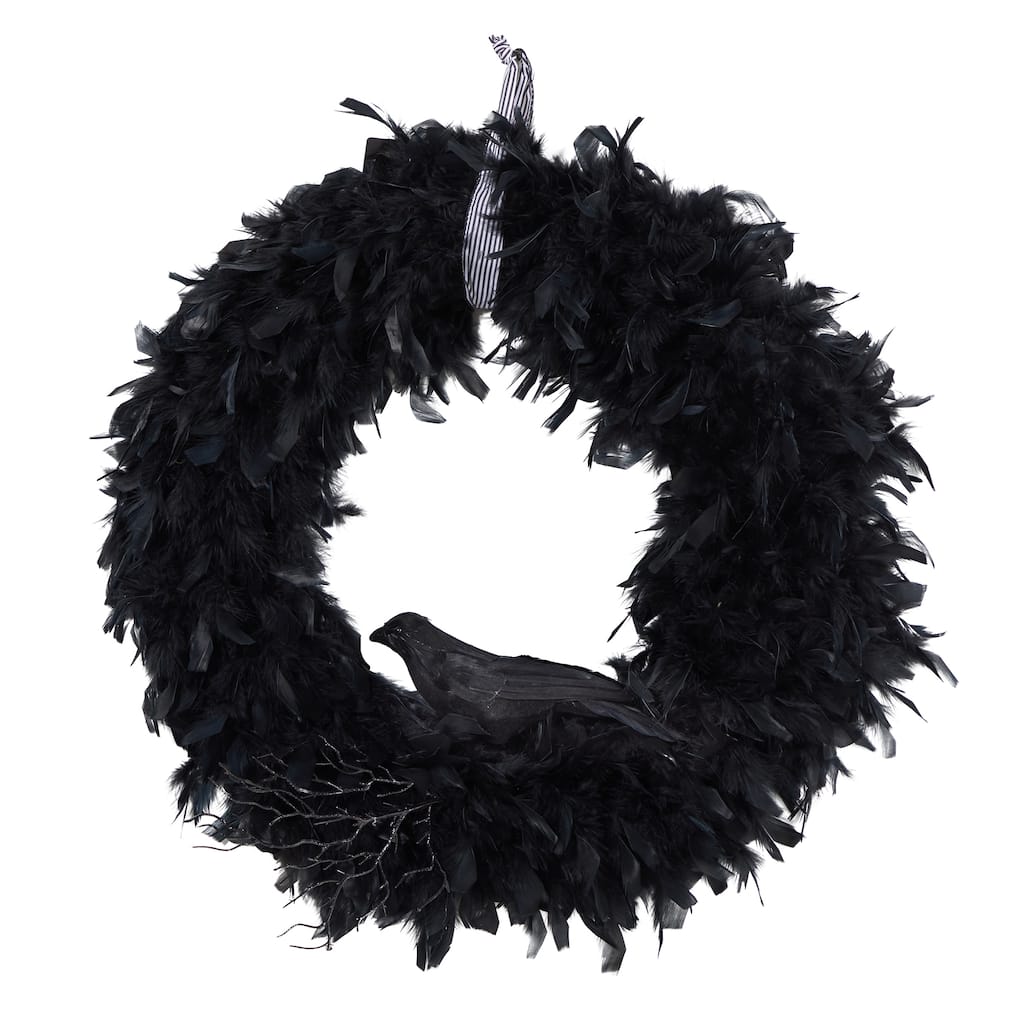 30" Halloween Raven Feather Wreath - 30