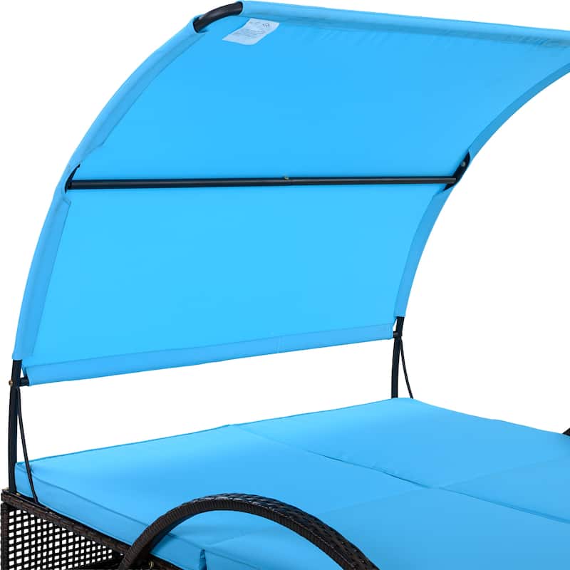 Outdoor Steel Frame Sun Lounger with Adjustable Backrest,Patio Double Sunbed