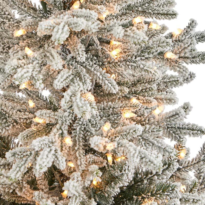 57" Flocked Artificial Christmas Tree with 300 Lights in Tower Planter