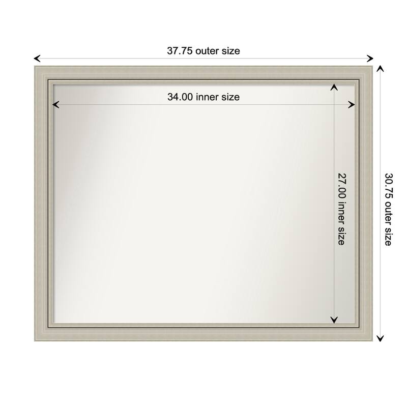 Romano Silver Narrow Framed Non-Beveled Custom Wall Mirror, Bathroom Vanity Mirror - Outer Size: 37.75 x 30.75