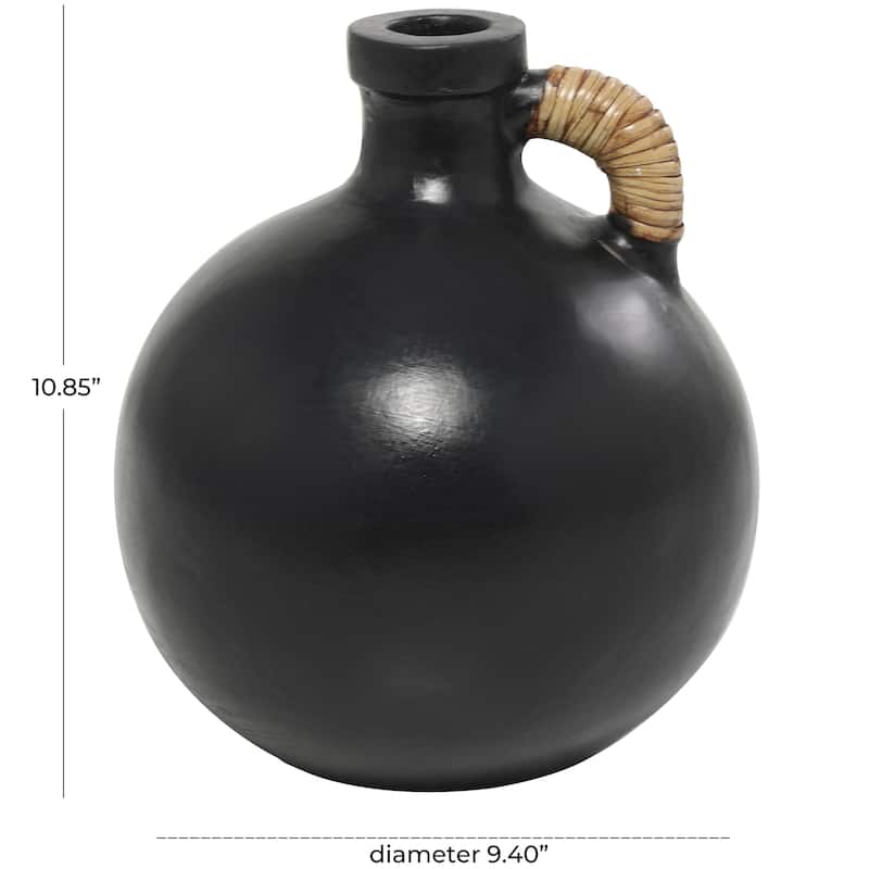 Ceramic Jug Inspired Decorative Vase with Rattan Wrapped Handle - Black or White - Roche River Decor