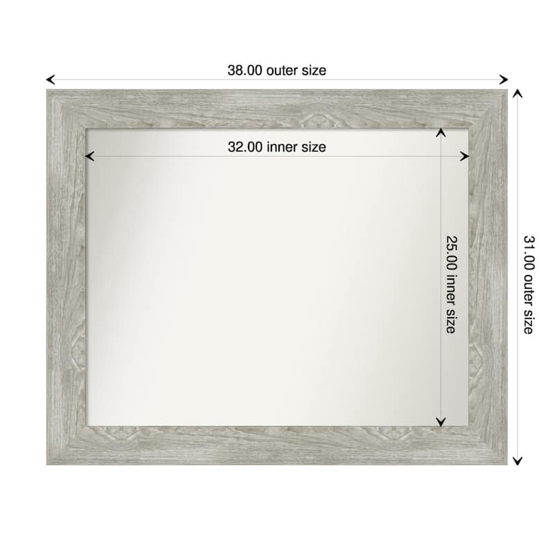 Dove Greywash Framed Non-Beveled Custom Wall Mirror, Bathroom Vanity Mirror - Outer Size: 38 x 31