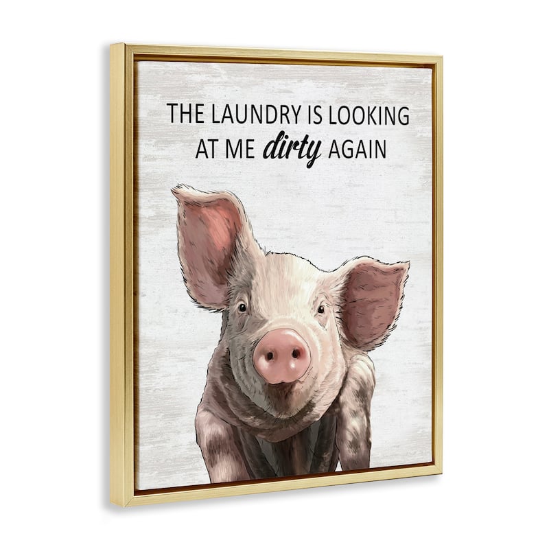 Stupell Funny Dirty Laundry Pig Framed Floater Canvas Wall Art Design By Lettered and Lined