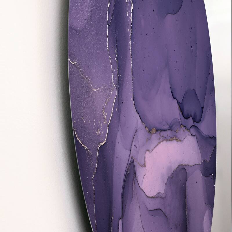Designart 'Purple And Grey Marble Ink Clouds II' Modern Metal Circle Wall Art