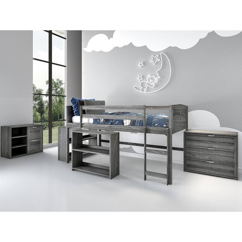 Taylor & Olive Dardanelle Grey Wood Twin Low Loft Bed