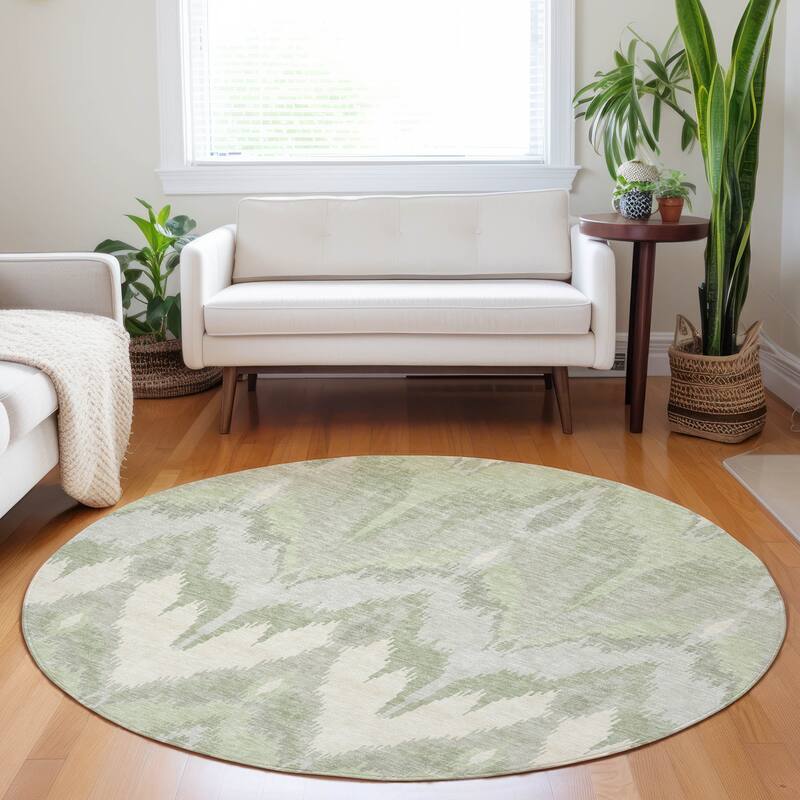 Premium Washable Super Soft Modern Ikat Mayfield Rug - Aloe - 8' x 8' - Round
