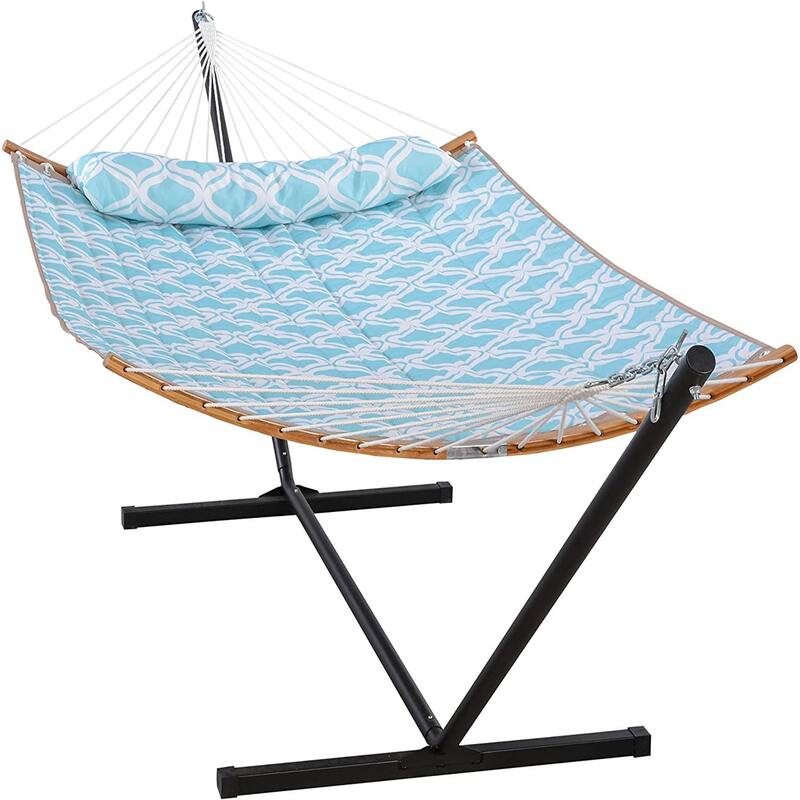Outdoor 55 Inch 2 Person Hammock with Stand and Pillow by Suncreat - Baby Blue