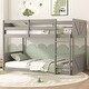 preview thumbnail 15 of 20, Twin over Twin Floor Bunk Bed with Panelled Headboard,Footboard,Safety Guardrails and Built-In Ladder