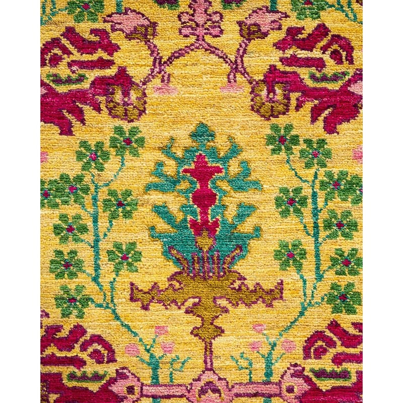 Overton Hand Knotted Wool Vintage Inspired Modern Contemporary Arts & Crafts Yellow Runner Rug - 2' 7" x 9' 8"