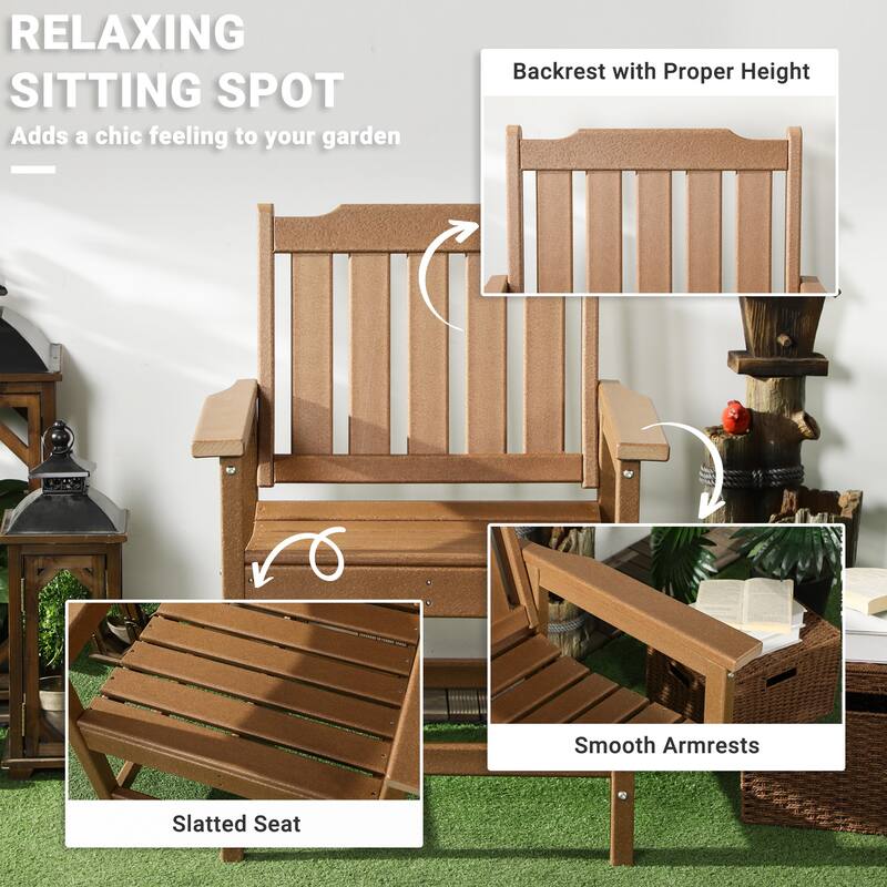 HDPE Outdoor Patio Chair with Armrests and Slats - 23.5" W x 26.5" D x 34.25" H
