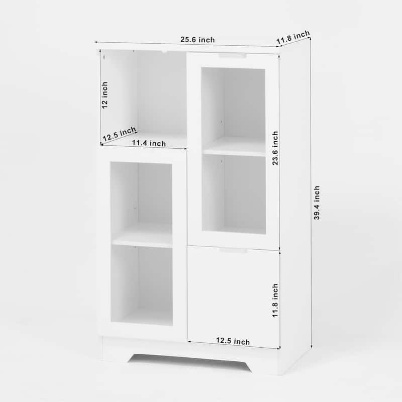 Wooden Floor Cabinet with 2 Glass Doors and 2 Storage Space