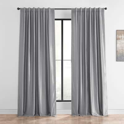 Exclusive Fabric Storm Grey Faux Textured Dupioni Silk Curtains (1 Panel)