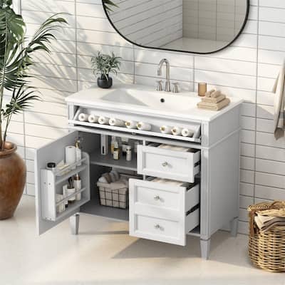 36'' Bathroom Vanity with/without Resin Sink Top, Modern Bathroom Storage Cabinet with 2 Drawers, a Tip-out Drawer and 1 Door