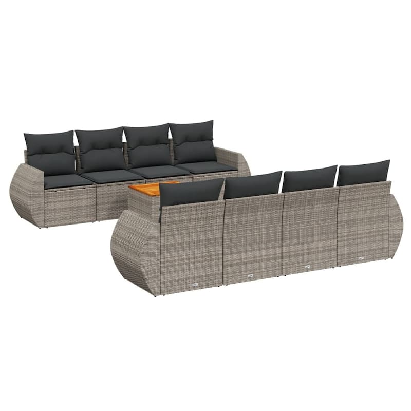 vidaXL Patio Sofa Set with Cushions Outdoor Furniture 9 Piece Poly Rattan - 24.4 x 27.6 x 27.2