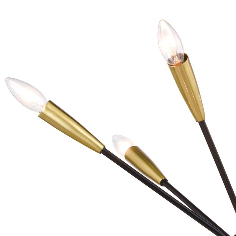 Ellis 12L Black and Brass Sputnik Mid-Century Modern Pendant Light - 25.25-in W x 23.75-in H x 25.25-in D