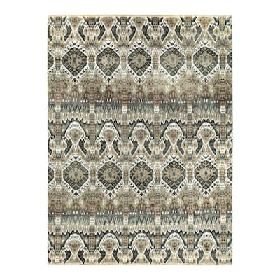 Ikat One-of-a-Kind Hand-Knotted Area Rug - Gray, 9' 3" x 12' 3" - 9' 3" x 12' 3"