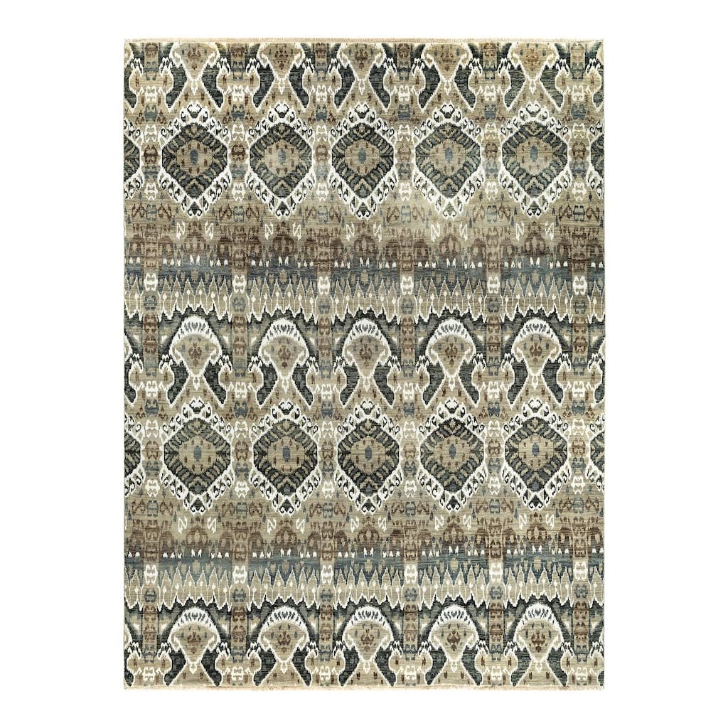 Ikat One-of-a-Kind Hand-Knotted Area Rug - Gray, 9' 3" x 12' 3" - 9' 3" x 12' 3"