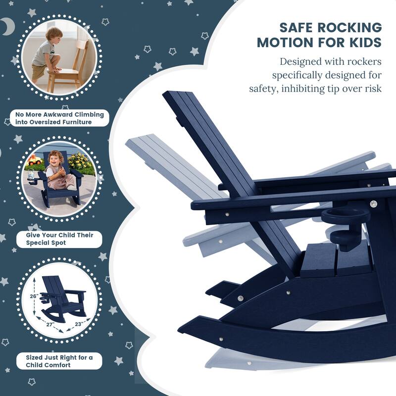 Shoreside Kids Outdoor Poly Adirondack Rocking Chair with Cup Holder (Set of 2)