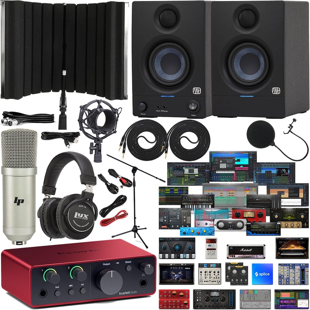 Focusrite Scarlett Solo 4th Gen Recording Bundle: Mic, Monitors & Gear