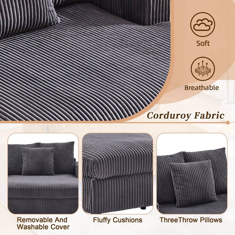GDFStudio - Corduroy Recliner Sofa with USB Charging, RGB LED Light Strip - Suitable for Living Room and Bedroom