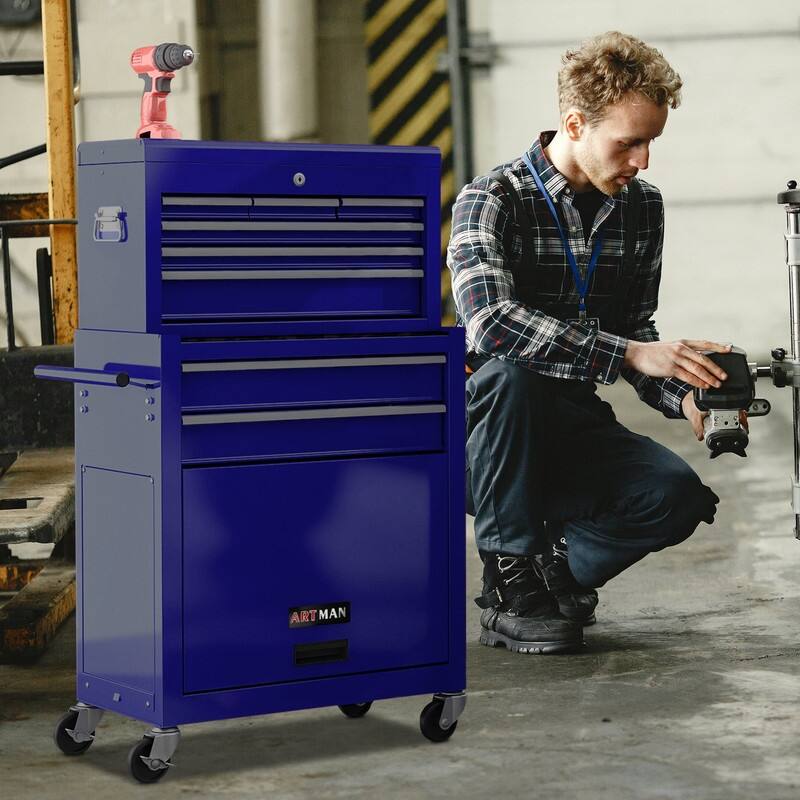Tool Chest Box Combo with 8 Drawer 24"W, Rolling Tool Storage Cabinet