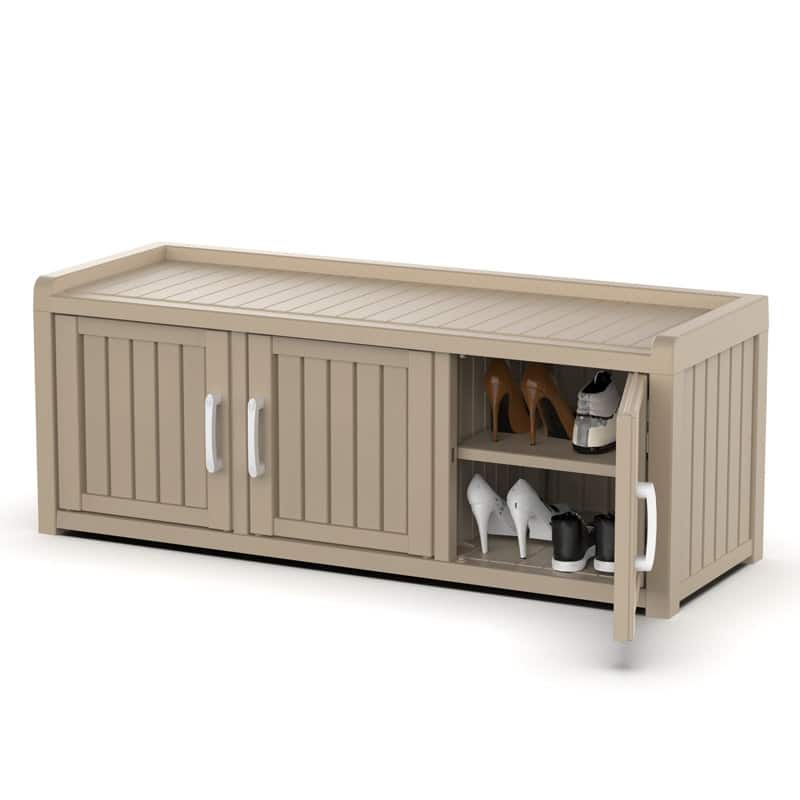 47" Shoe Storage Cabinet, Waterproof Durable Resin Shoe Closet for Indoor Outdoor, 3 Doors - Brown