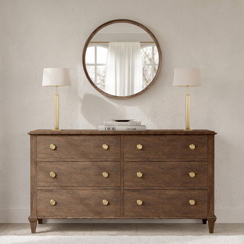 High Quality Wooden Frame Farmhouse Traditional Style Round Wall Mirror