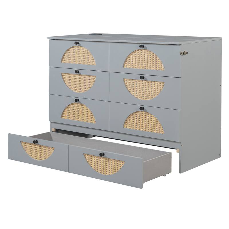 Gray Full Size Murphy Bed with Large Drawer, USB Ports, and Outlets