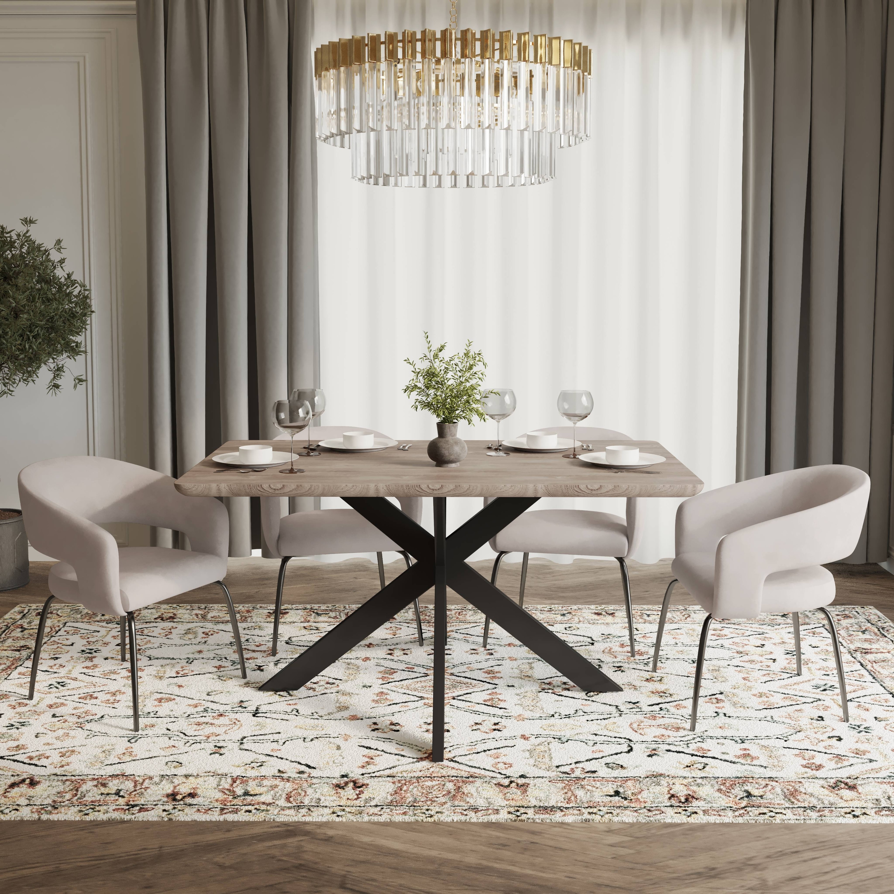 Ravenna 5-Piece Dining Set 63-Inch Rectangular MDF Tabletop Dining Table and 4 Arm Chairs