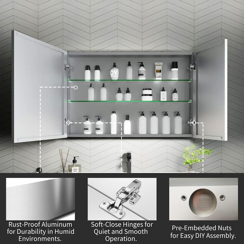 Modland 30"-36"W x 24"H Double Door Bathroom Medicine Cabinet with Mirror,Aluminum Frame