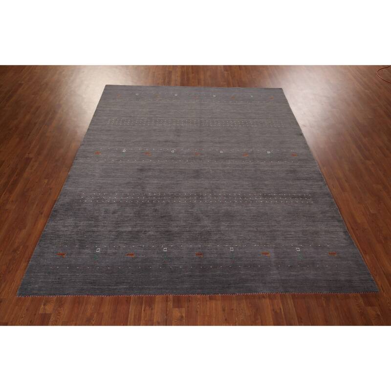 Gray & Brown Striped Gabbeh Indian Area Rug Handmade Wool Carpet - 8'2"x 9'6"