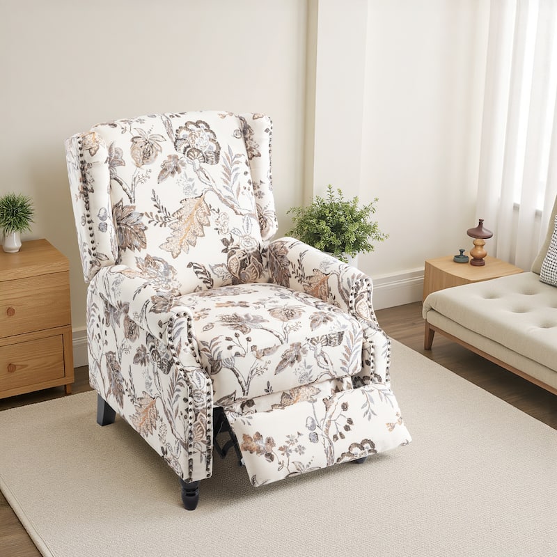 29'' W Vintage Linen Floral Manual Push Back Recliner Chair