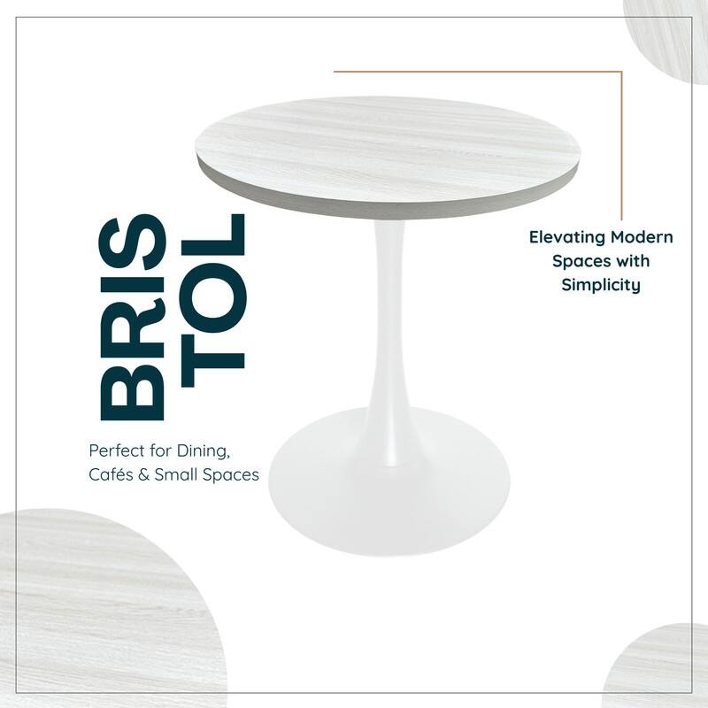 Bristol 36" Round Dining Table for 4 with MDF Top and Modern White Iron Base for Kitchen & Dining Room