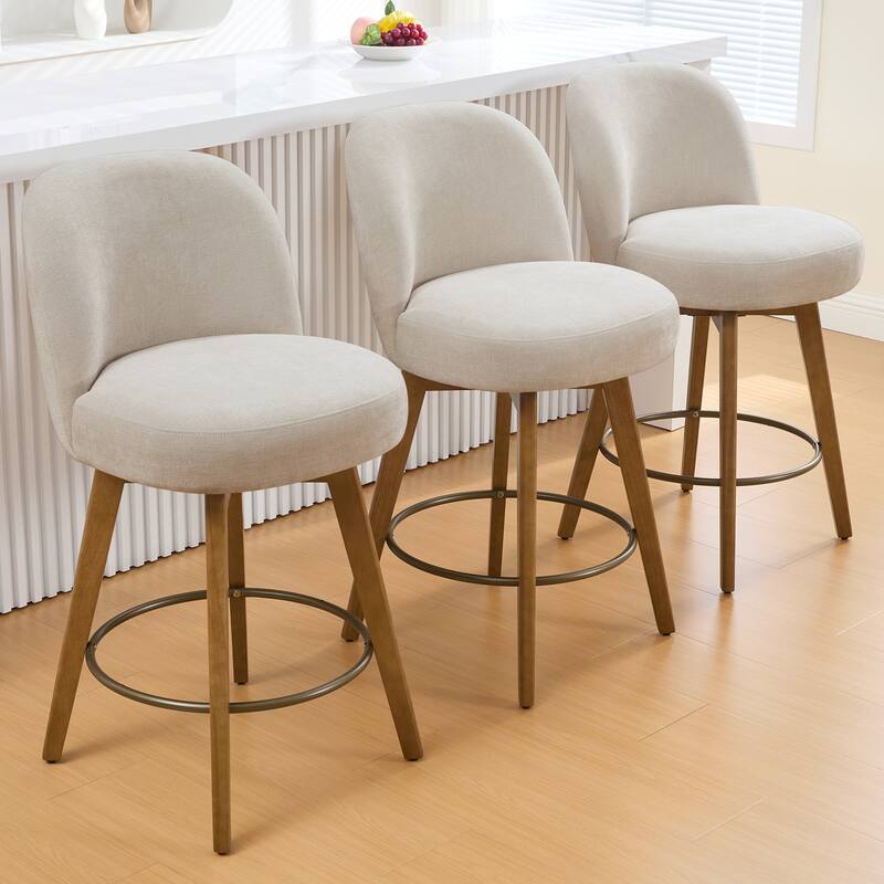 Fabric Upholstered Counter Height Swivel Bar Stools - 37.8"H x 19.7"W x 23.2"D