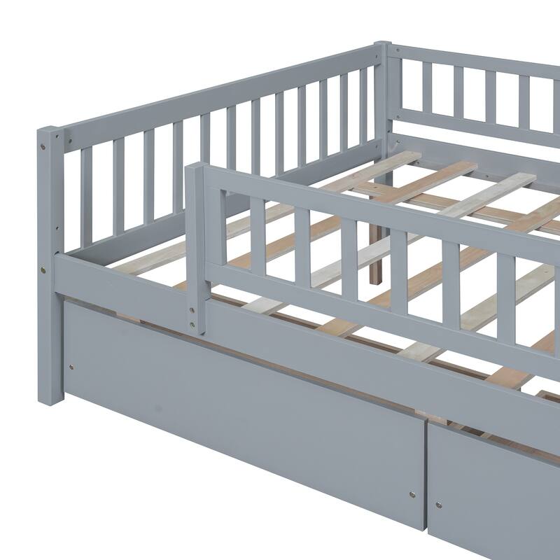 Full Size Daybed with Two Drawers, Gray, Space-Saving, Multi-Functional