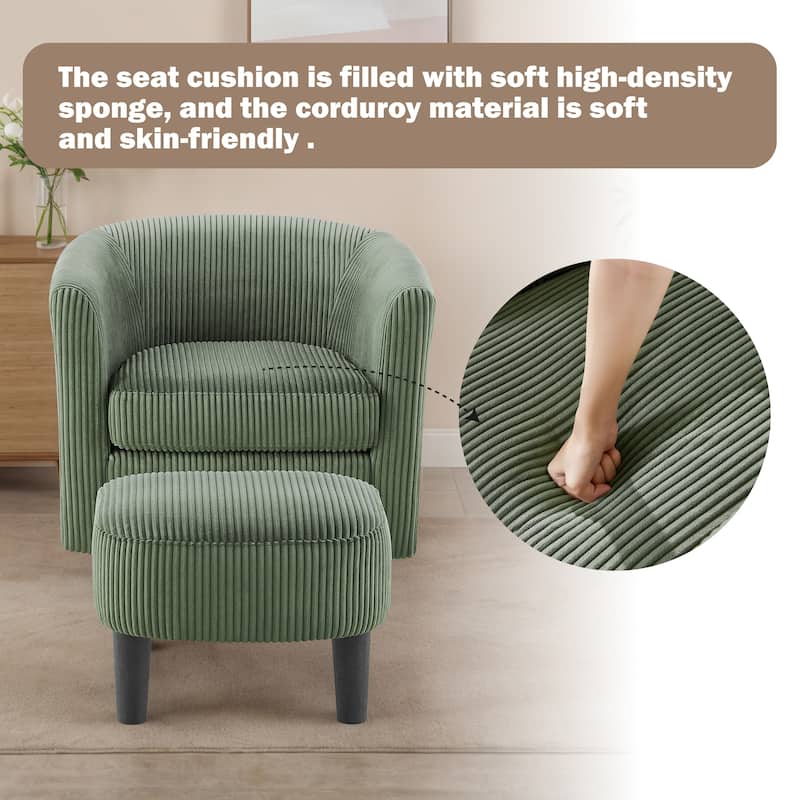 Upholstered Accent Chair,Modern Barrel Chair with Ottoman