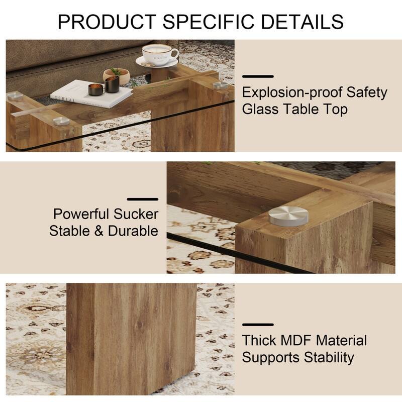 43.3" Length Tempered Glass Coffee Table with MDF Legs