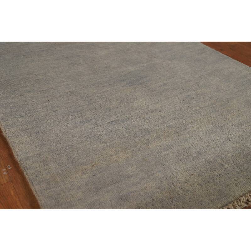 Gray Modern Gabbeh Runner Rug Hand-Knotted Wool Carpet - 3'0" x 9'8"