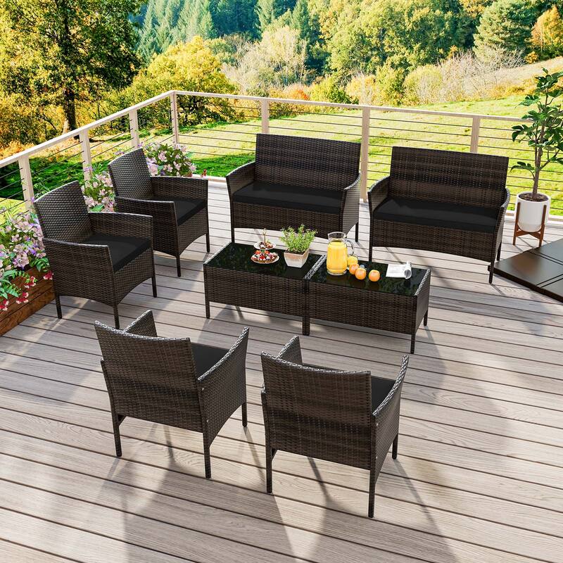 Costway 8 PCS Patio Furniture Set with Washable Cushions and Tempered - See Details