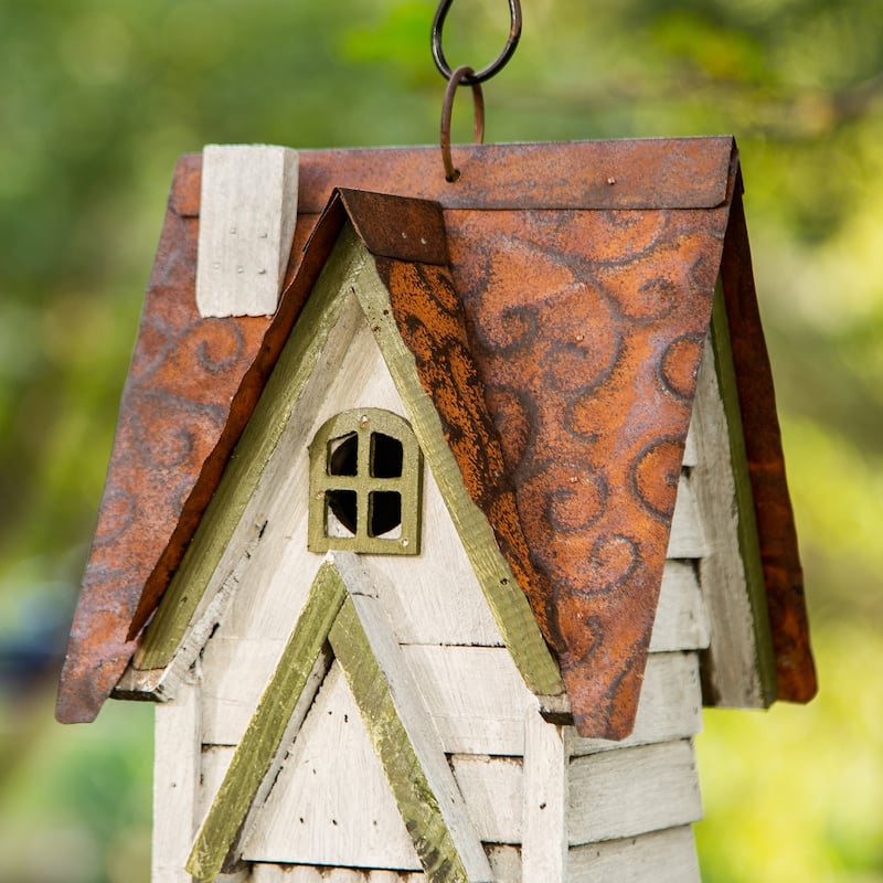 Glitzhome 12"H Retro Distressed Painted Solid Wood Cottage Birdhouse