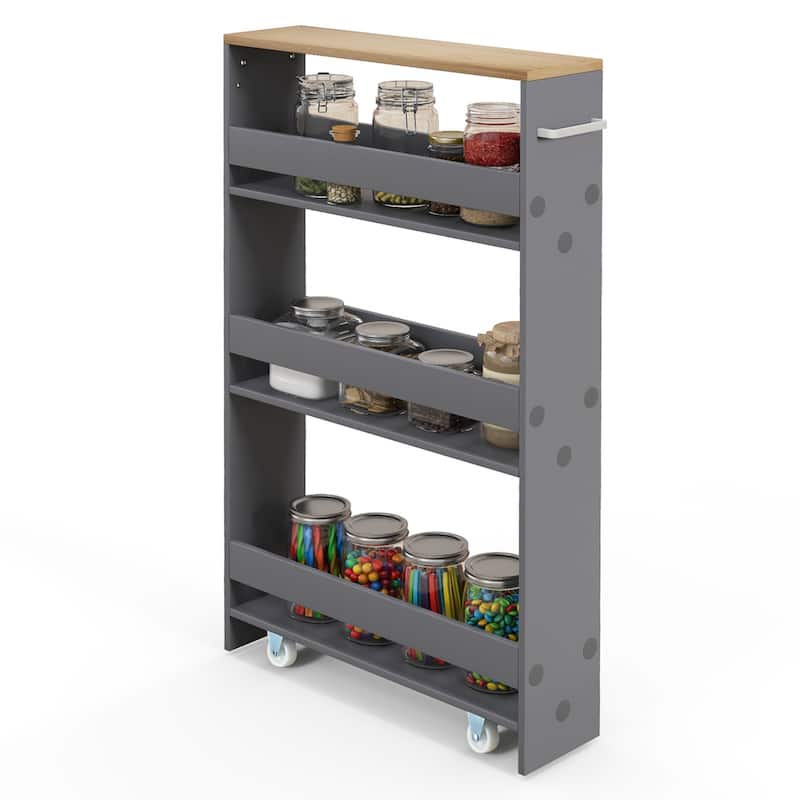 Rolling Kitchen Slim Storage Cart Mobile Shelving Organizer w/ Handle - Kitchen Cart