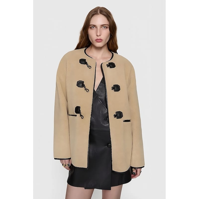 Rebecca Minkoff Faux Shearling Toggle Jacket. - M - Natural