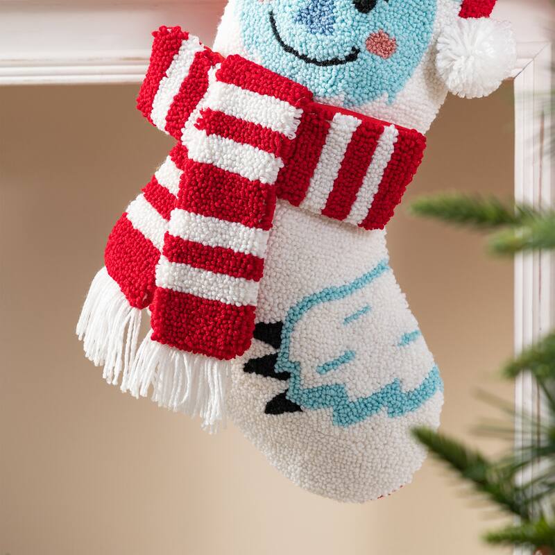 Glitzhome 21"L Hooked Yeti Gingerbread House Stocking with Gingerbread Man Ornament